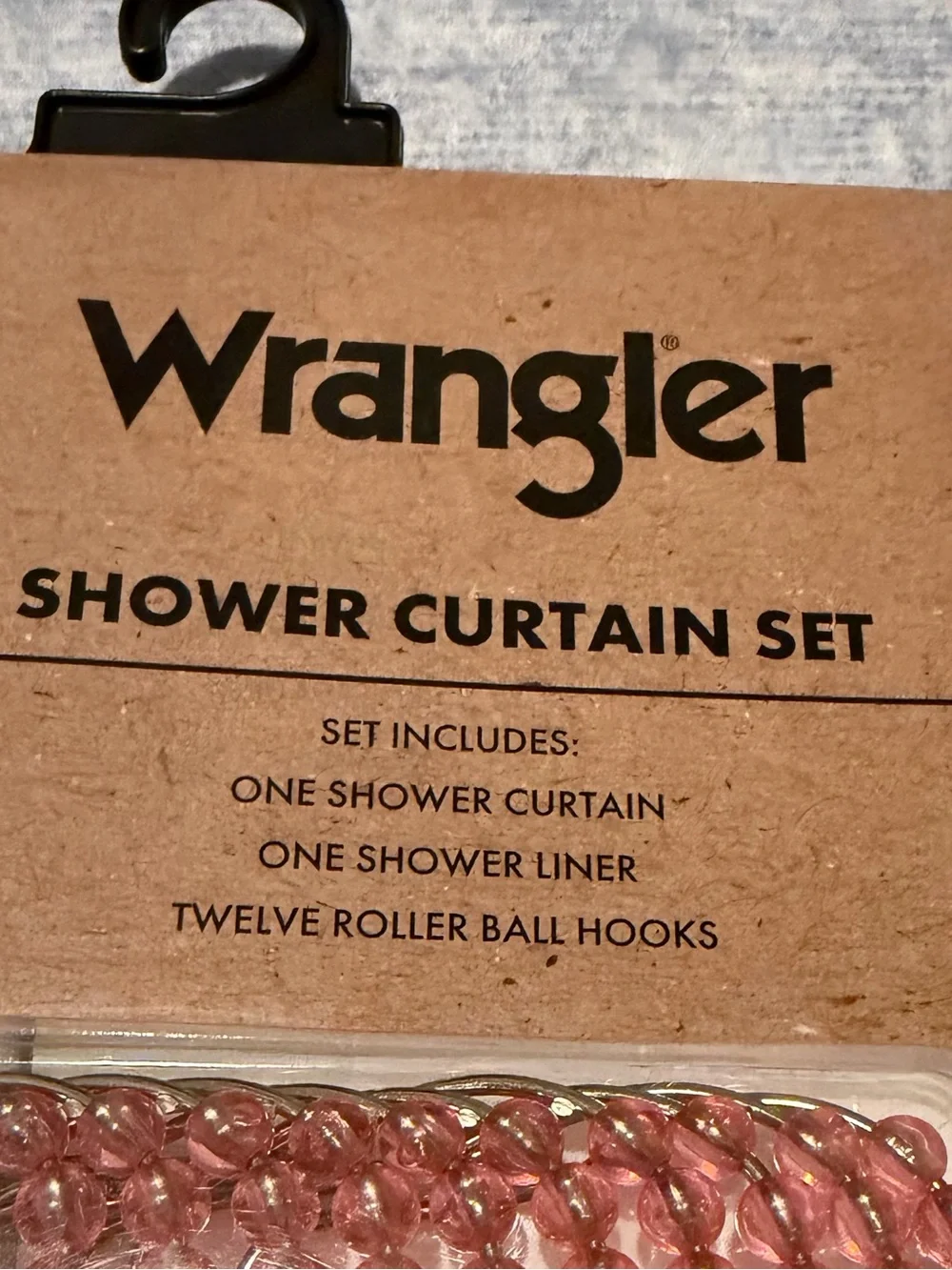 Wrangler Pink & Light Blue Geometric Shower Curtain Set with White Liner